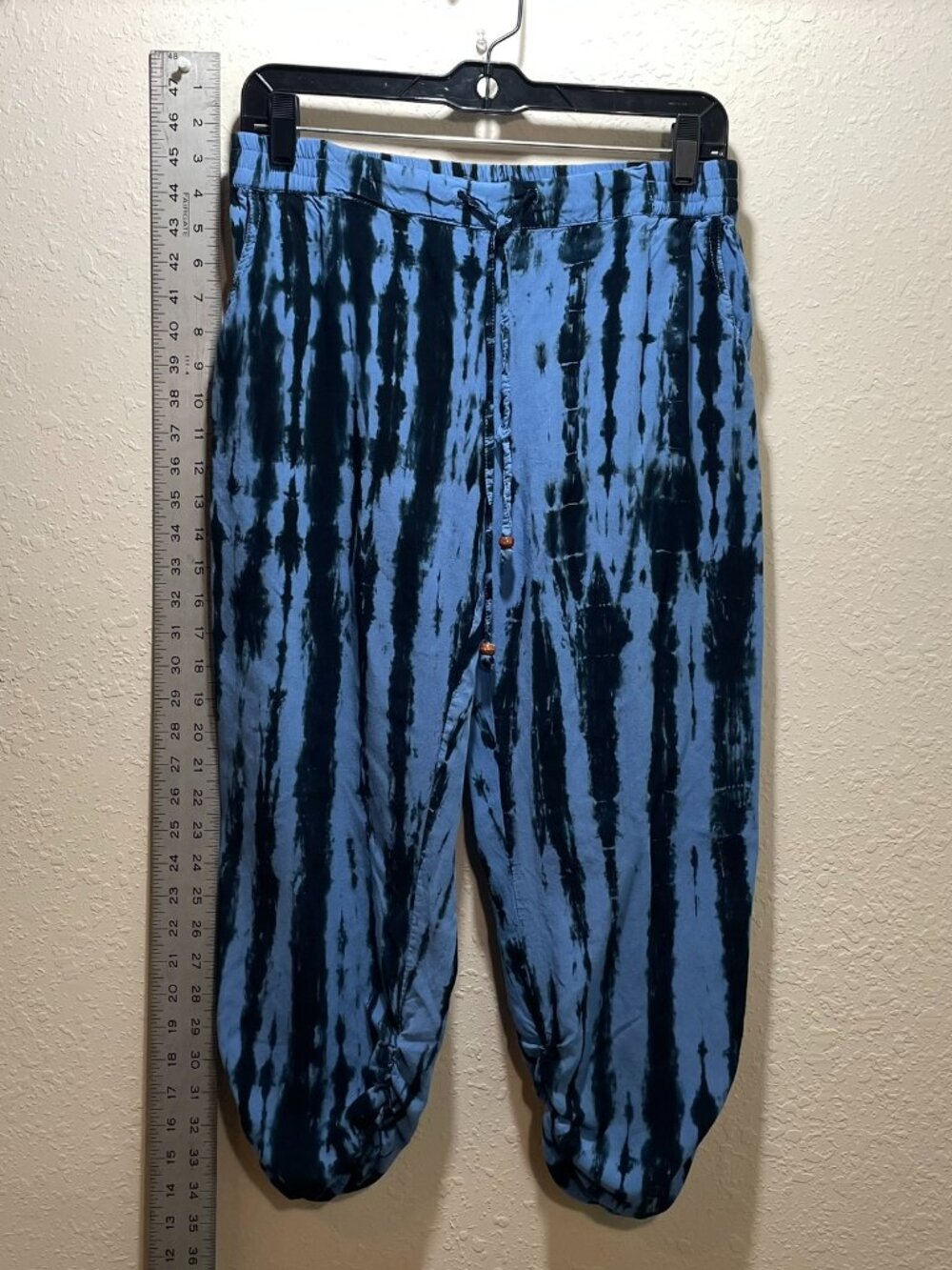 Santiki Women’s Blue Black Tie-Dye Elastic Waist Pockets Lounge Pants - Medium
